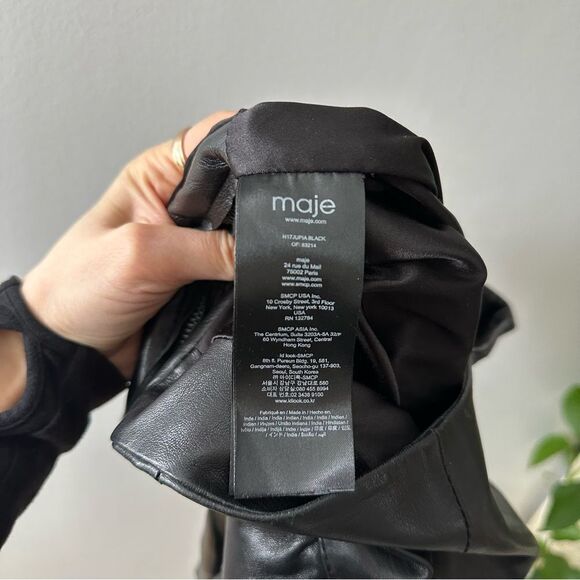 Maje Skirt Leather Black Jupia Ruffle Mini - Picture 5 of 8